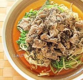 牛肉とえのきと豆苗のごまポン酢がけ